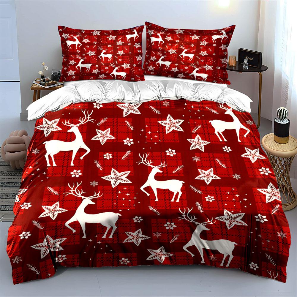 Festive Red Christmas Decor Theme Kid'S And Adults' Bedroom Decor, Exquisite Three-Piece Bedding Set Gift
