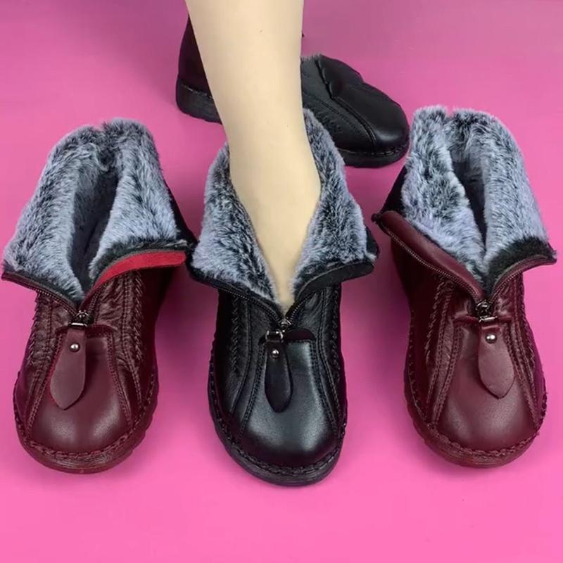 Platform Women Shoes Fleece Warm Winter Women's Boots Soft Sole Non Slip Mom's Shoes Fashion Zip Short Plush Snow Boots