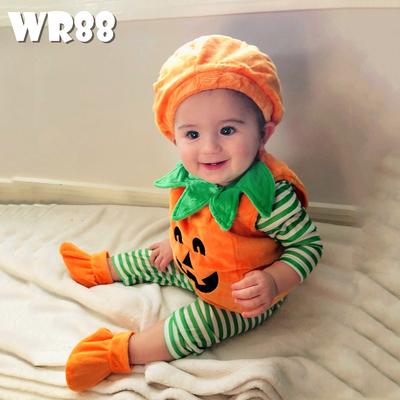 Toddler Infant Baby Boy Girl Pumpkin Vest Tops Hat Halloween Outfits Costume Set