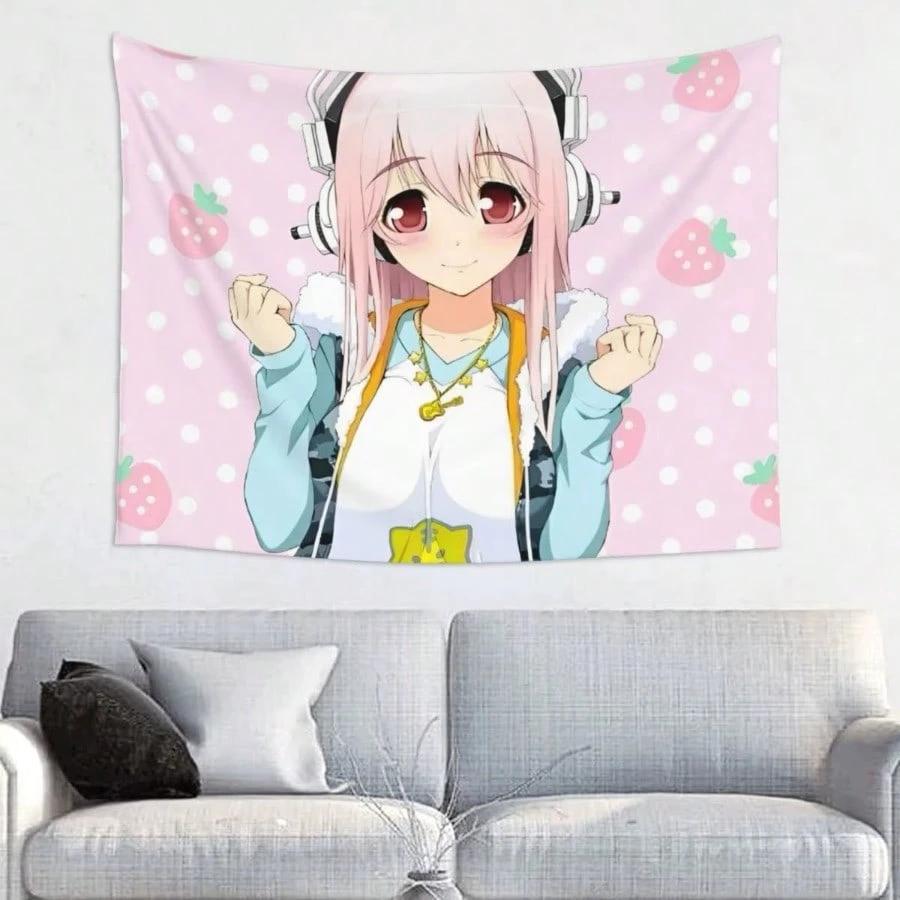 1pc Kawaii Anime Girl Wall Tapestry Polyester 2D Flat Print Versatile Decor for Dorm Bedroom  Living Room Ideal for Anime F