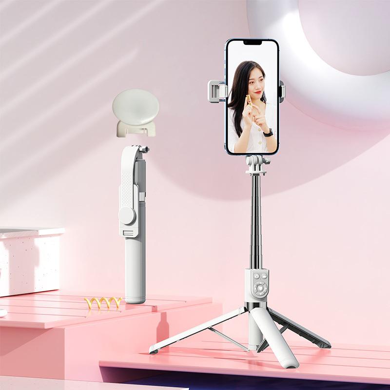 All-in-One Bluetooth Selfie Stick Tripod with Remote Control for Live Broadcasts and Travel