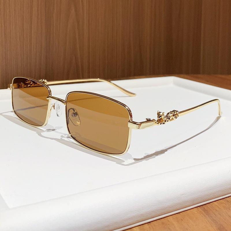 European and American trend Carhome full frame sunglasses men's metal leopard head square sunglasses female cheetah sunglasses