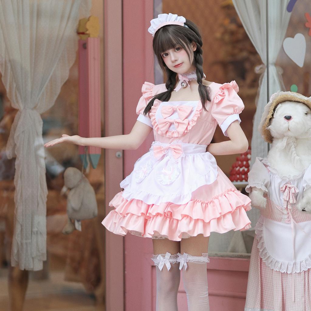 Cosplay Soft Girl Maid Dress Pure Cute Pink Maid Uniform Suit Role Play Skirt