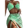 3Pcs/Set Women Bikini Set Solid Color Halter Metal Ring Backless Padded Wire