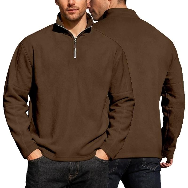 Men's Heated Fleece Sweatshirts Leisure Half Zip-up Solid Color Long Sleeve Pullover Autumn Winter Sportwear Big Size Streetwear S-3XL