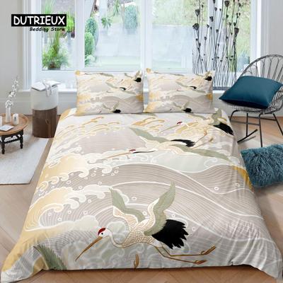 Home Living Luxury 3D Japanese Crane Bedding Set Flower Duvet Cover Pillowcase Queen and King EU/US/AU/UK Size Comforter Bedding