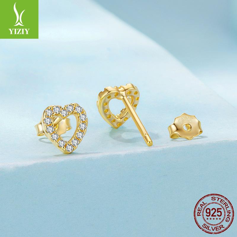 Hollow Heart-Shaped Threaded Ball Stud Earrings For Women, Simple And Versatile Mini S925 Sterling Silver Love Stud Earrings.