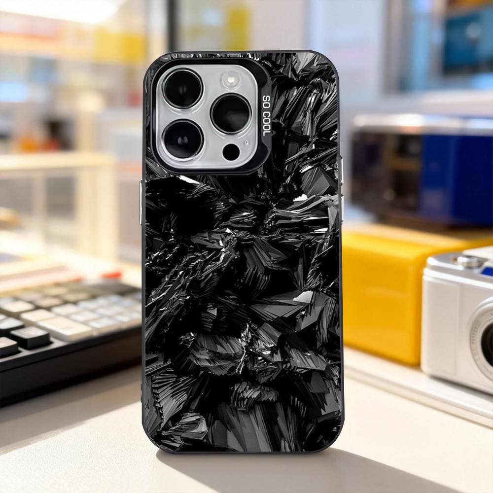 Carbon Fiber Pattern Painting Phone Case For iPhone 11,12,13,14,15,16,17,Pro,Max,Plus,E,Air,Mini IMD Matte Black
