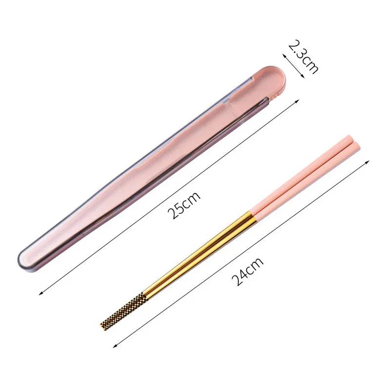 1 Pair 304 Stainless Steel Chopstick With Box Holder Non-slip Sushi Food Metal Sticks Portable Chopsticks For Travel Outdoor