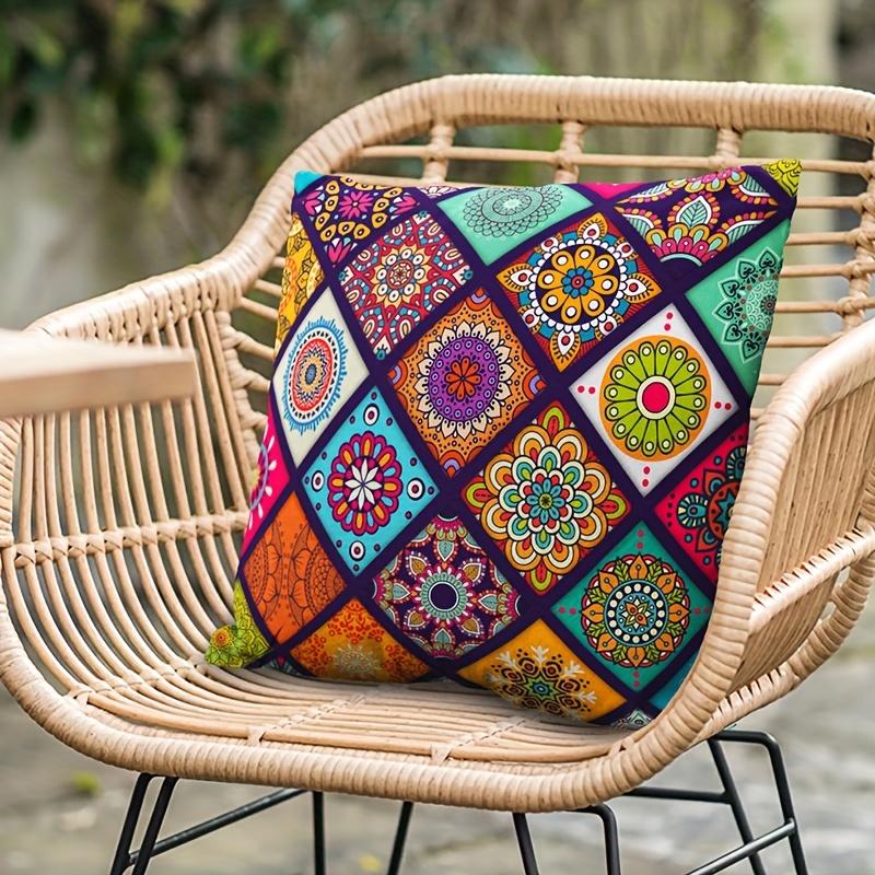 Boho Mandala Patchwork Pillow Cover Colorful Ethnic Floral Print Cushion Case Bohemian Home Decor Yoga Room Gift