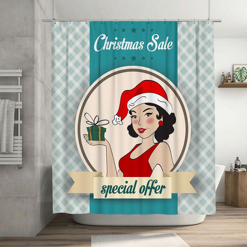 

Tu Vintage Christmas Shower Curtain Retro Holiday Decor Festive Bathroom Set Holiday Decoration Redhead Girl Gift Xmas Pattern W60H190(CM)-1 Pcs