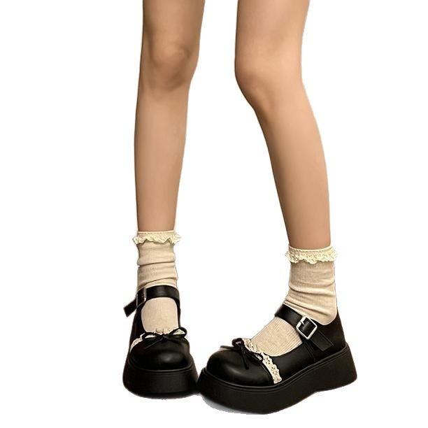 French Round Head Platform Small Leather Shoes Women's 2025 New Spring Versatile Bow Shallow Mouth Mary Jane Single Shoes