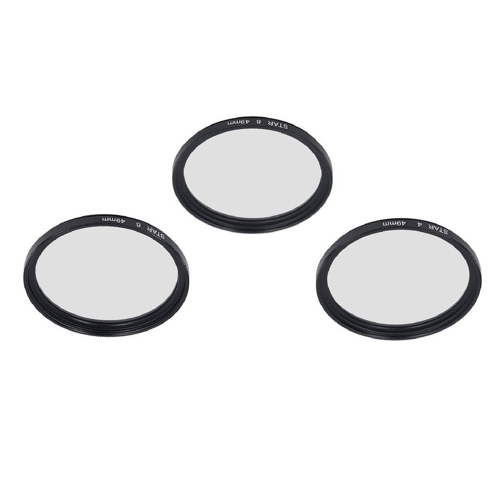 3Pcs 49mm Star Filter Kit 4 Points 6 Points 8 Points Slim Variable Starburst Filter with Storage Pouch for Micro SLR