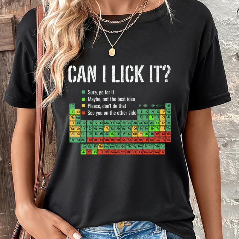 Camisetas 'Can I Lick It' Estampado Tabla Periódica Unisex Moda Unisex Camisetas Casuales Ropa Divertida de Química Camiseta Unisex de Manga Corta