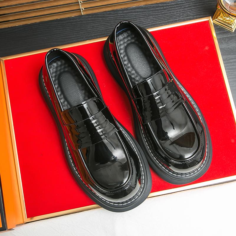 Fashion Men's Casual Wedding Shoes Fashion Patent Leather Thick Bottom Formal Shoes for Men Luxury Brand Dress Loafers Moccasins Busines