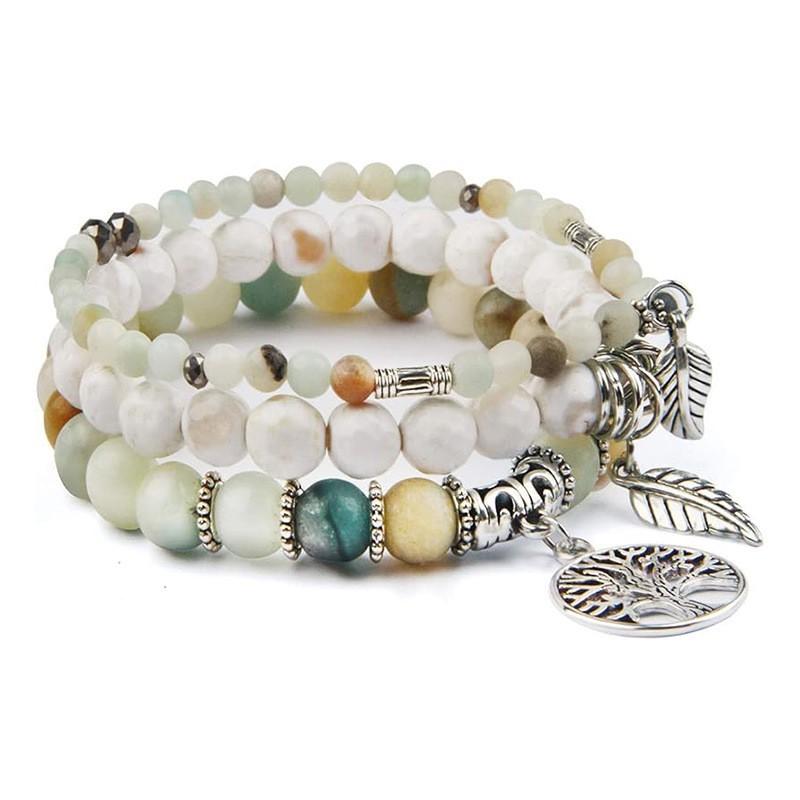 Handmade Bohemian Turquoise Beaded Bracelet With Tree Of Life Feather Charm Women Men Jewelry