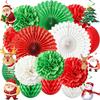 Christmas Party Decor Set With Paper Fans Paper Flowers Lanterns For Festive Event Venue Decoration