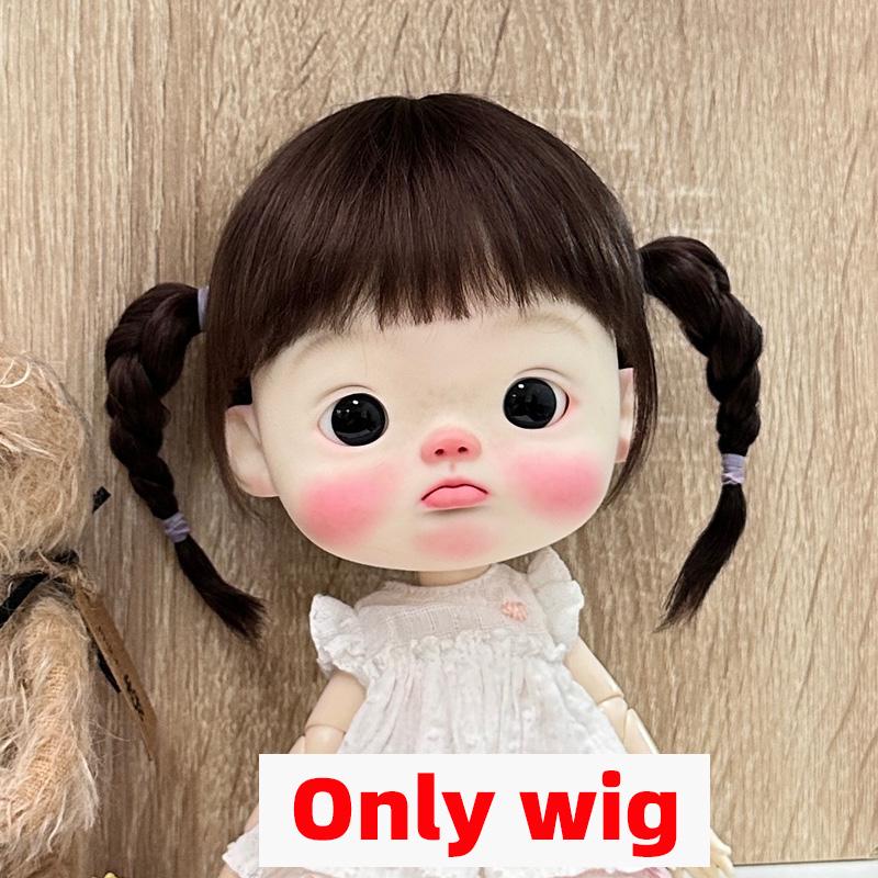 BJD Wig Qbaby Blyth Amydoll Cute Soft Bangs Ponytail with Long Hair For Big Head Doll Dolls Toy Doll Accessories 10 Inches