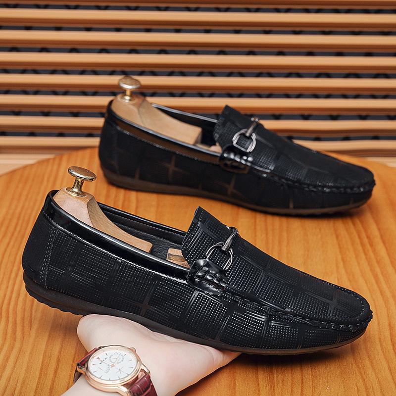 2024 Summer New Men's Shoes Versatile Classic Printing Soft Leather Soft Sole One Pedal Doudou Shoes Trendy Shoes