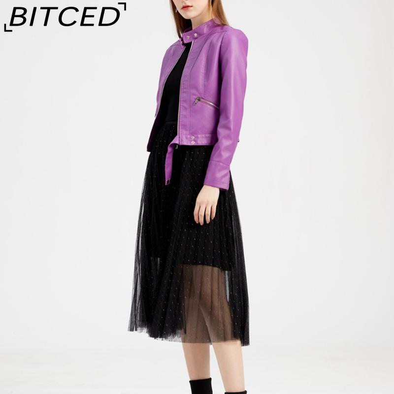 BITCED Lightweight Leather Jacket - Short-Sleeved Spring/Fall Stand-Up Collar Women's Leather Jacket