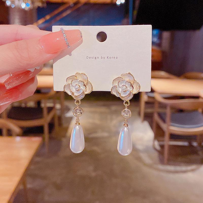 

Длинные серьги Camellia Drip Oil - серебро S925, элегантный дизайн Fairy золотой