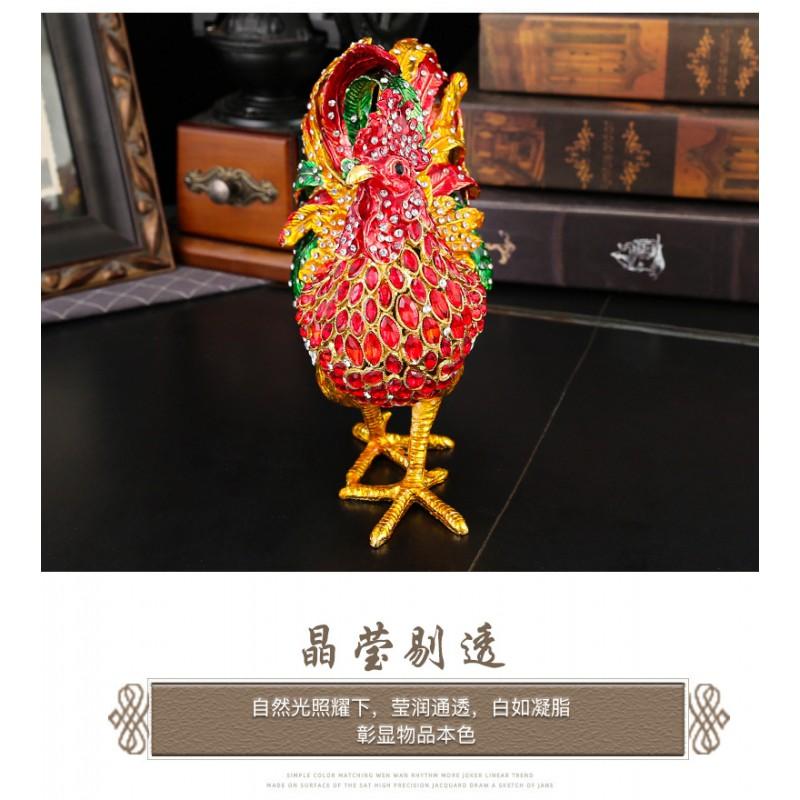 Hand-Painted Aluminum Rooster Jewelry Box With Rhinestone Decor Red Collectible Ornament Home Office Gift