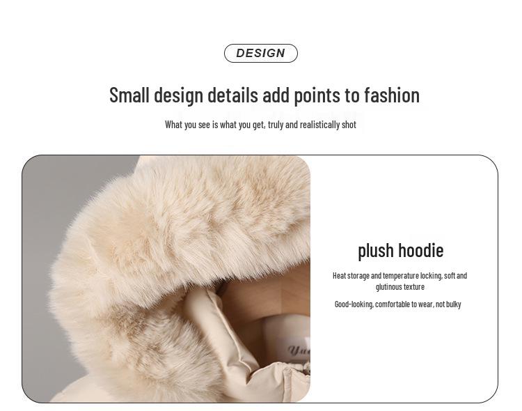 Women's Short Cotton Jacket with Warm Velvet, Fluffy Hood, Big Fur Collar, Petite Winter Outerwear, 2025 Trendy Style.