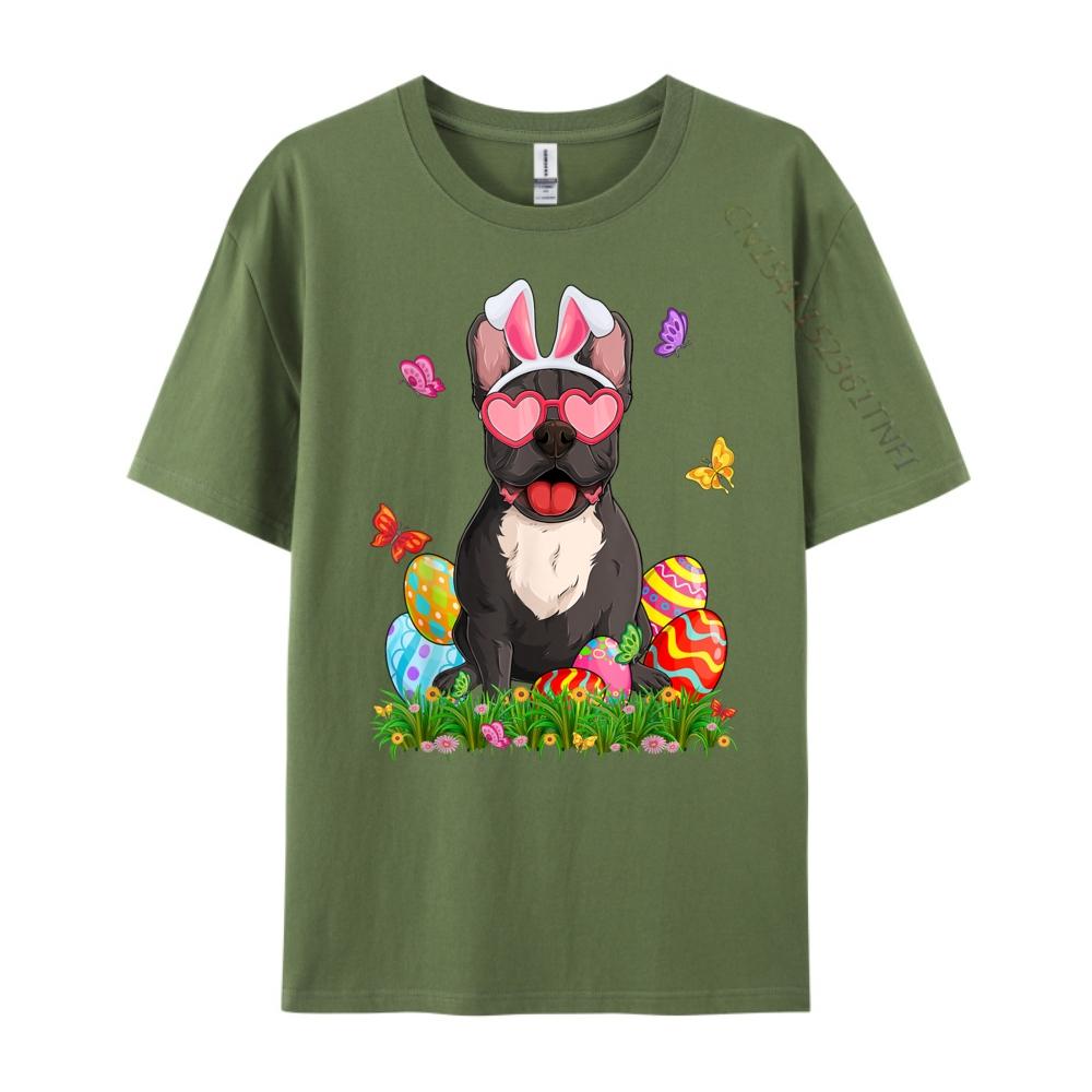 Cute French Bulldog Dog Bunny Ears Easter Eggs Easter Day Graphic T Shirts 100 Cotton Anime T Shirts Mardi Gras