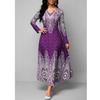 European & American V-Neck Retro Print Long Sleeve Maxi Dress - Spring & Autumn Women's Fashion