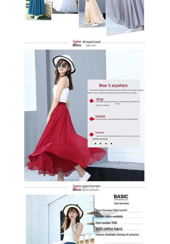 Women's Fairy Style Long Chiffon A-line Skirt - Slimming White Dance Hem for Summer