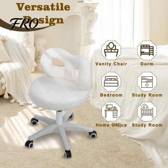 Makeup Chair Swivel Vanity Chair, with Adjustable Dressing Stool Height, Plush Cover Bowknot Back Home Office