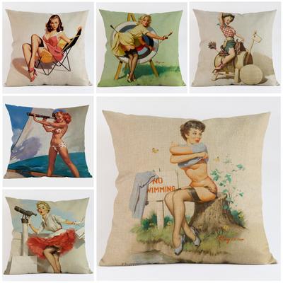Moda Seksi Bayan Pinup Kız Poster Baskı minder örtüsü Modern Ev Dekoratif Yastık kılıfı Vintage Pamuk Keten Araba Pillowslip