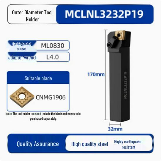 95° CNC Lathe Tool Holder for MCLNR2020K12 | White Hardened 80° Rhombic End Face Machining Tool Holder