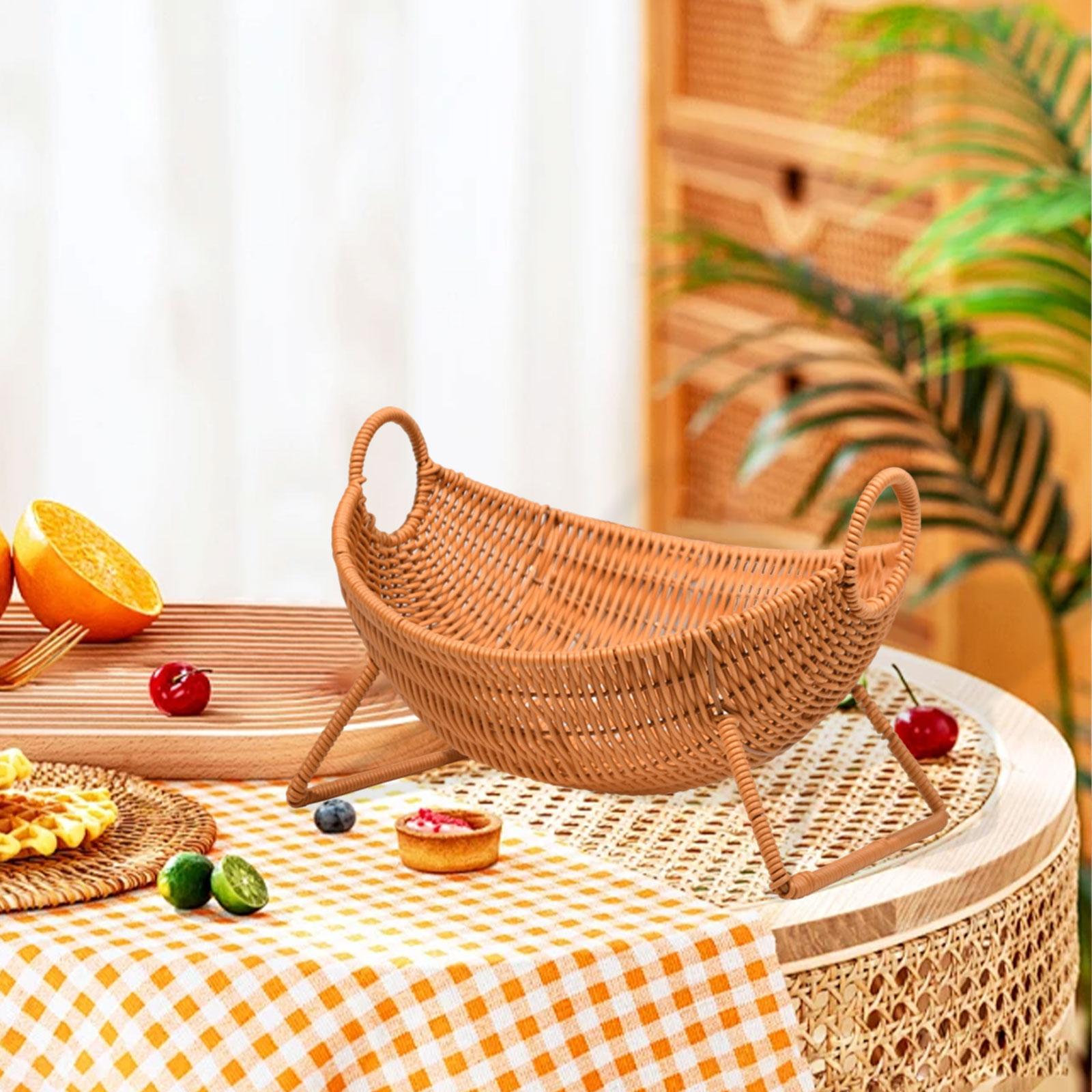 Handwoven Fruit Basket, Rustic Easy to Clean Multipurpose Household Bread Storage Basket, Fruit Plate Bowl for Fruits Crackers