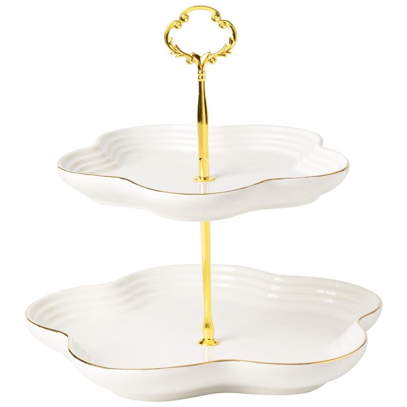 European Ceramic Phnom Penh Double-Layer Dessert Table Three-Layer Tray Dim Sum Plate Wedding Cake Fruit Plate Display Stand