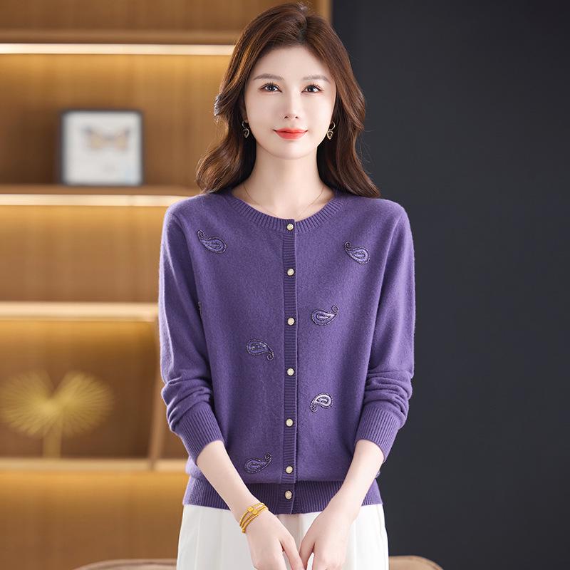 Damen 100% Woll-Cardigan-Mantel - Herbst/Winter 2025 Kollektion, Perfekt für Mittelalte & Ältere, Locker sitzender Pullover.