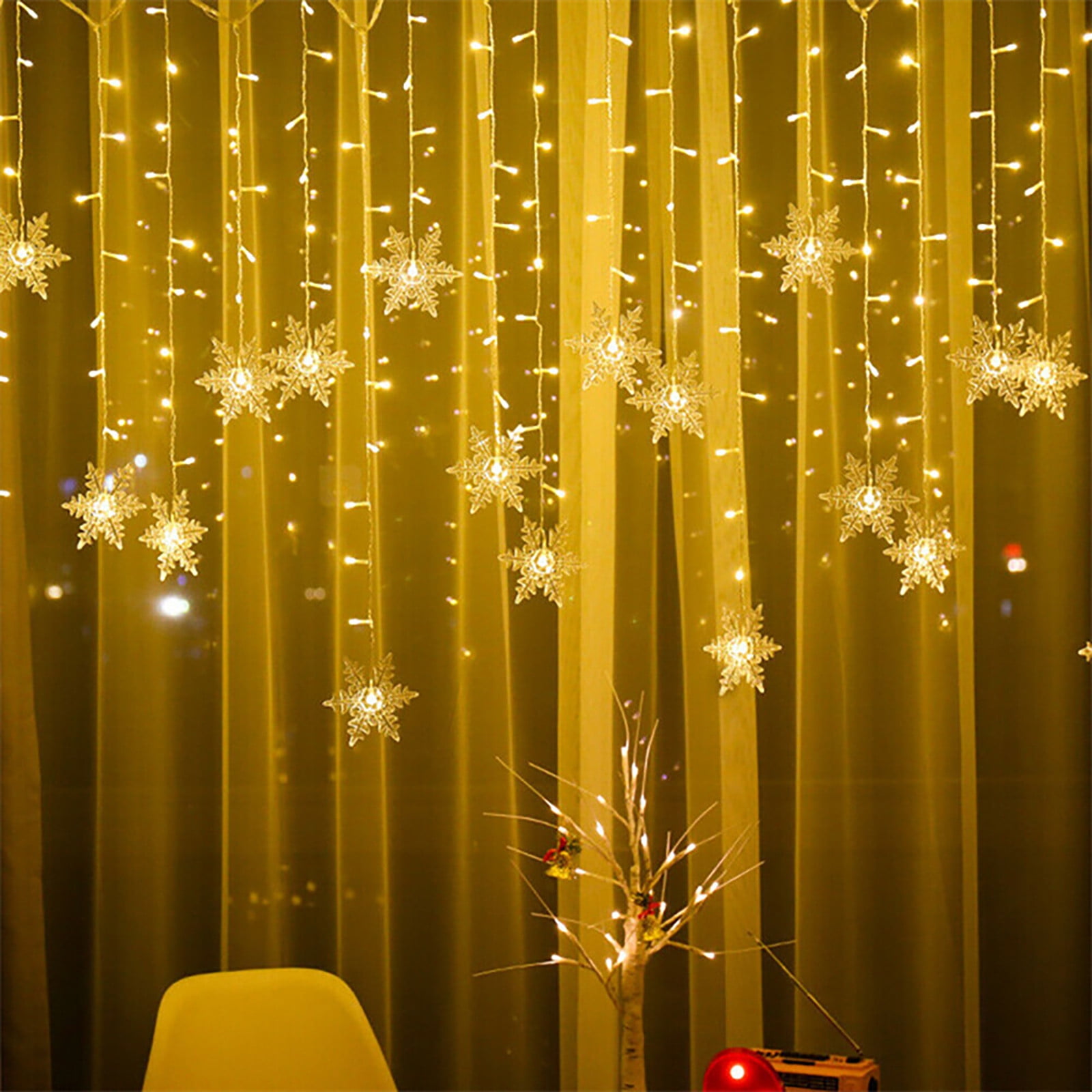 

4M 96 LED Lights 13ft Snowflake Curtain String Lights Memory Window Curtain Lamp 8 Modes Christmas Wedding Party Wall Decoration синий