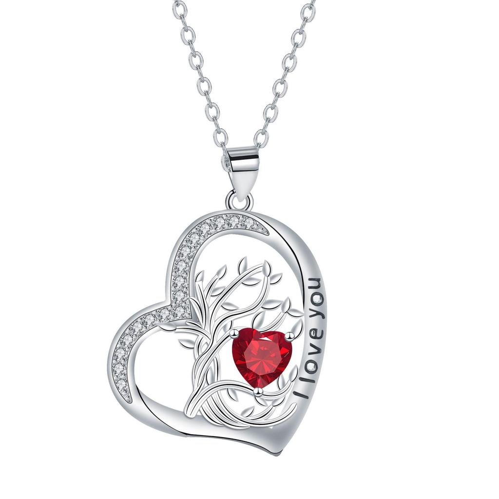Heart-shaped Life Tree Necklace - Engraved Birthstone Pendant on Luxury Clavicle Chain for Women.