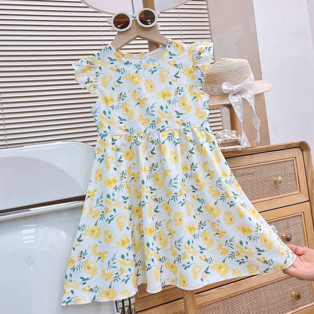 Toddler Girls Cap Sleeve Dress Floral Print Cotton Princess Dress Lightweight Soft Fabric Casual Summer Dress for Kids