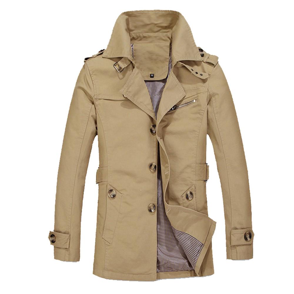 Pánská zimní teplá bunda svrchník Outwear Slim Dlouhý Trench Buttons Coat 