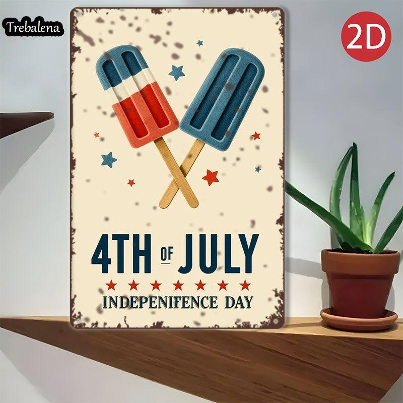 Aluminum Plate Metal Wall Art D Flat Retro Patriotic Popsicles Stars Tin Sign for Home Decor Living Room Bedroom Office Kit