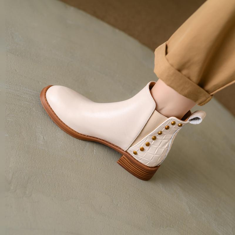 Fashion 2025 Autumn/Winter Women Boots Genuine Leather Women Shoes Round Toe Chunky Heel Shoes Ankle Boots Modern Chelsea Boots