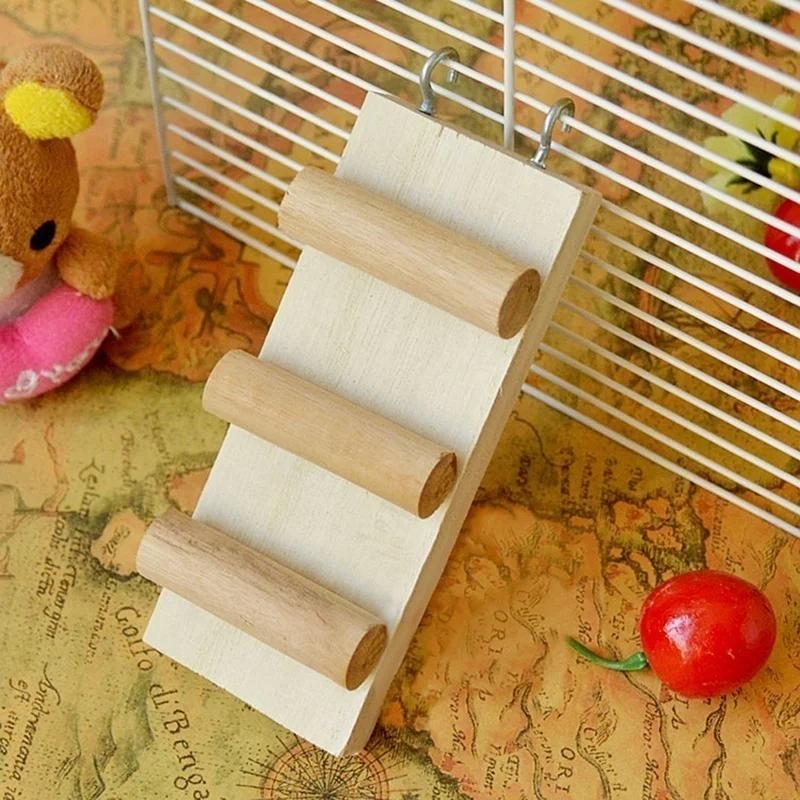 Hamster Wooden Climbing Ladder - Pet Cage Accessories Small Animal Chew Toy for Gerbil Mouse Rodent Cage Climbing Plaything