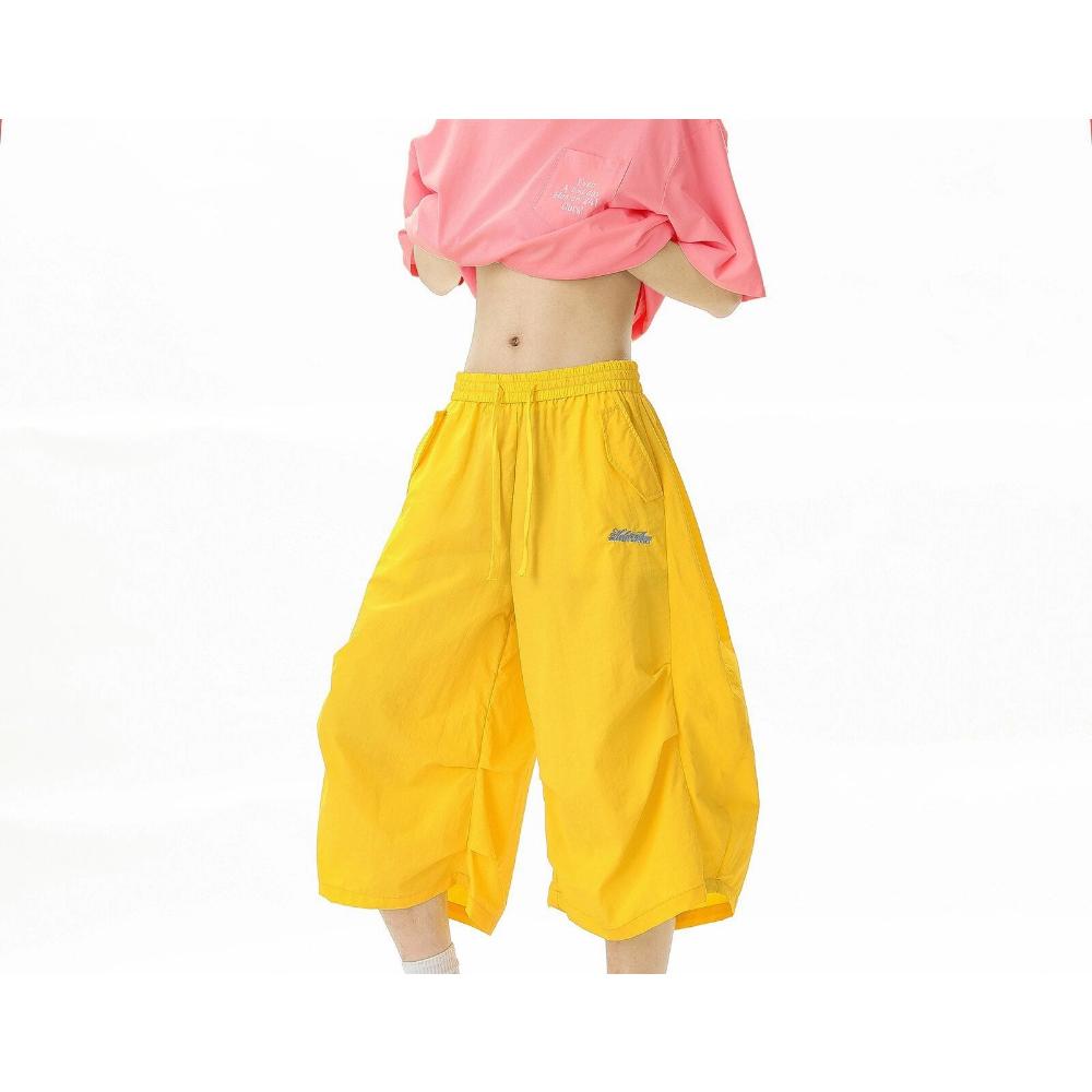 Embroidered Quick-dry Shorts Men Women Summer Outdoor Mountain-style Wide-leg Cropped Pants Loose Casual