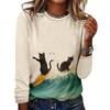 Women's Halloween 3D Printed Pumpkin Face Bat Long Sleeve Shirt Autumn Loose Casual Polyester Round Neck Fashion Casual Top