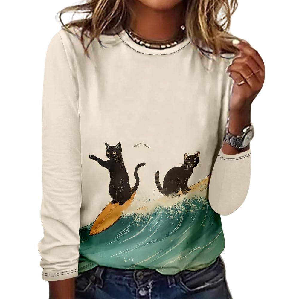 Women's Halloween 3D Printed Pumpkin Face Bat Long Sleeve Shirt Autumn Loose Casual Polyester Round Neck Fashion Casual Top