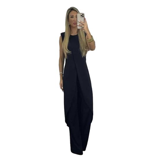 2 Pcs/Set Women Top Pants Set Irregular Hem Wide Leg Solid Color