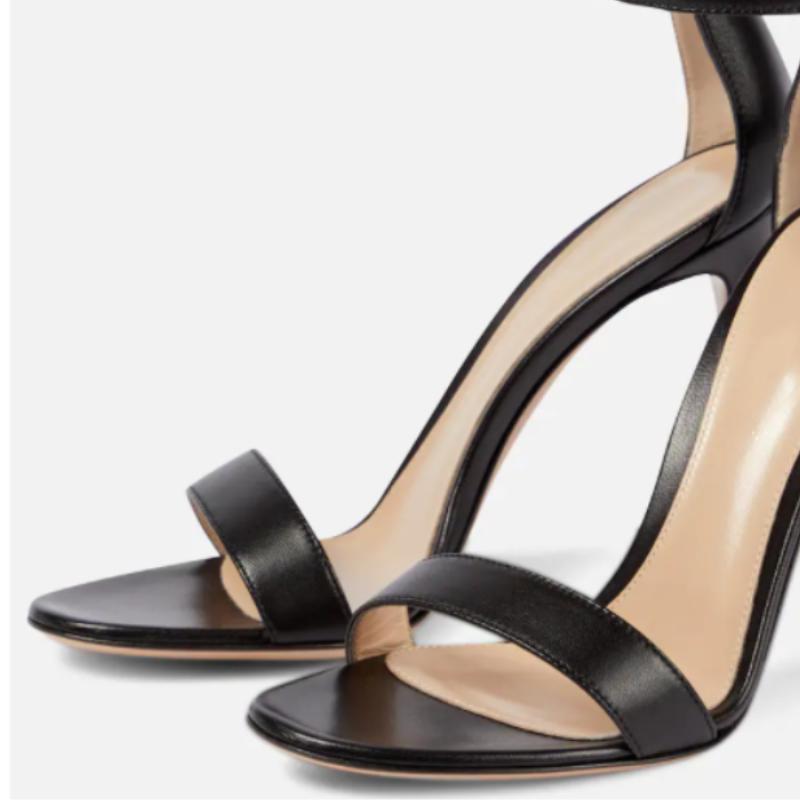 Black Women's Sandals Summer 2025 Sexy Peep toe Stiletto High Heels Ankle Strap White Wedding Dance Shoes Ladies Big Size