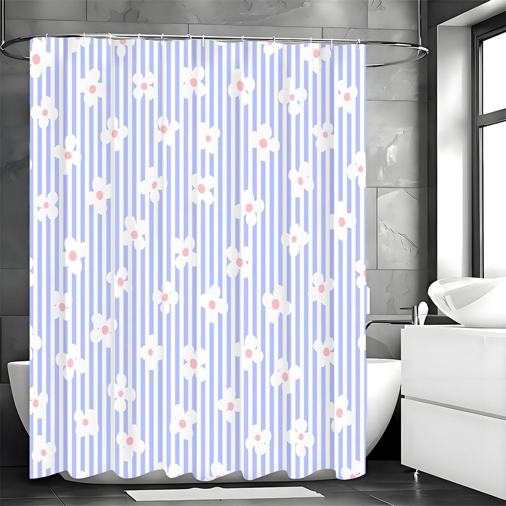 

Синяя полосатая белая цветочная шторка для душа, Декоративная шторка для душа для ванной, Водонепроницаемая шторка для душа с крючками 90*180cm