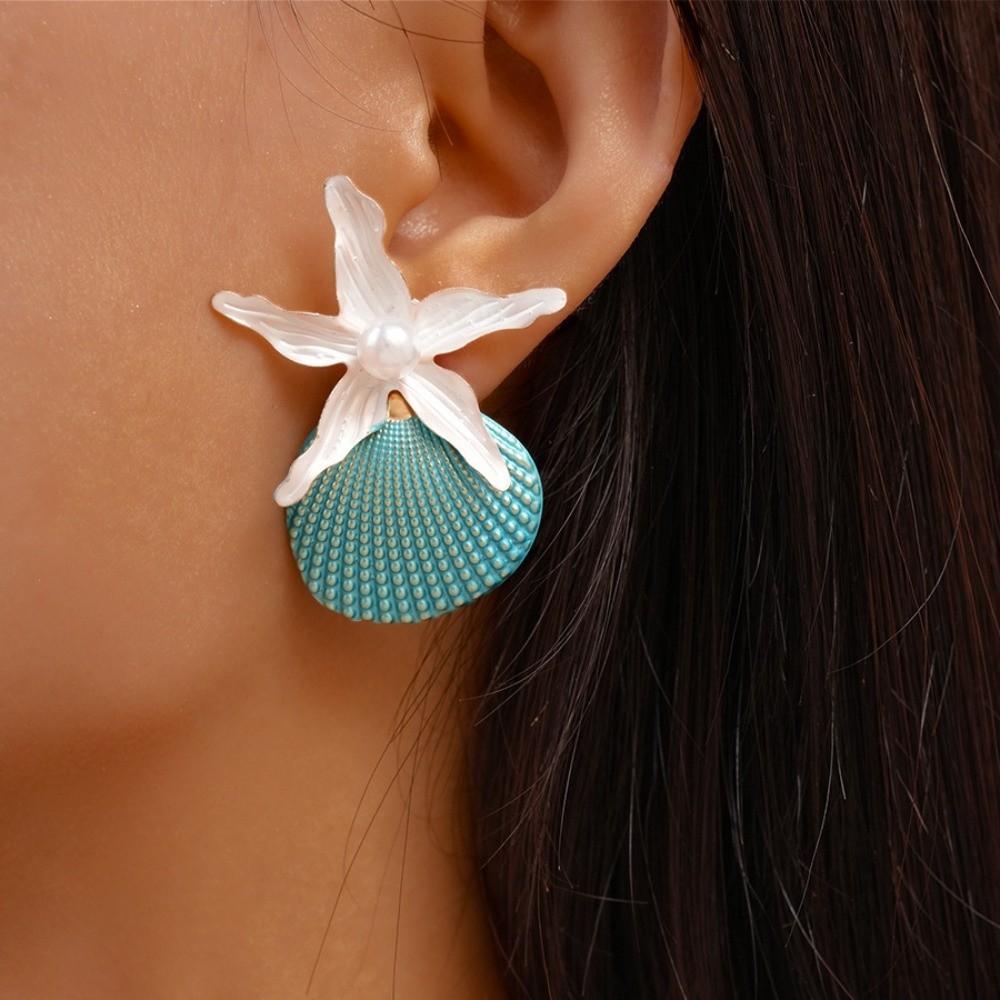 Ohrhänger mit Jakobsmuschelschale, Ohrhänger mit Muschel-Seestern-Anhänger, Modische Stecker mit Seestern, Party